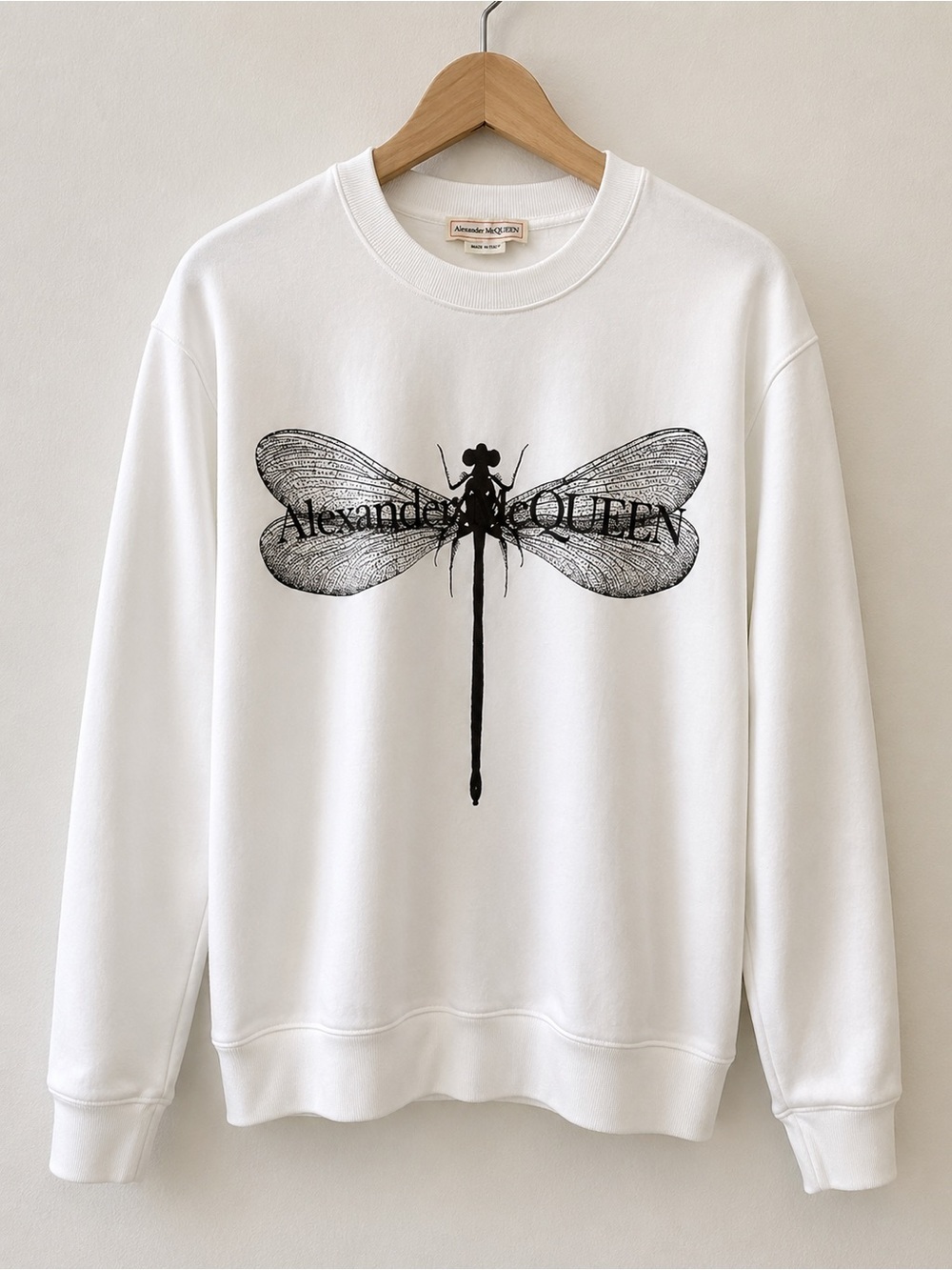 Alexander McQueen Dragonfly Graphic Sweatshirt White Designer Logo Size XL